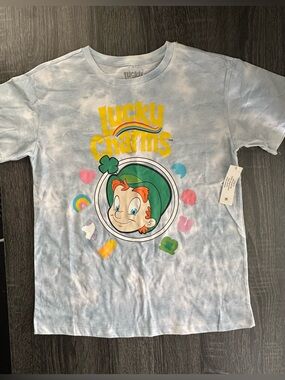Lucky Charms Kids Tie Dye Graphic T-Shirt Size Large 10/12 NWT Blue Shamrock